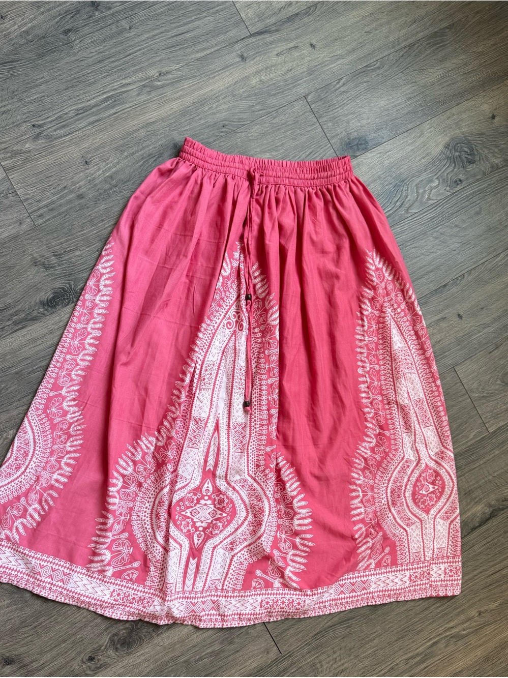 Women's Pink Bohemian Print Elastic Waist Skirt